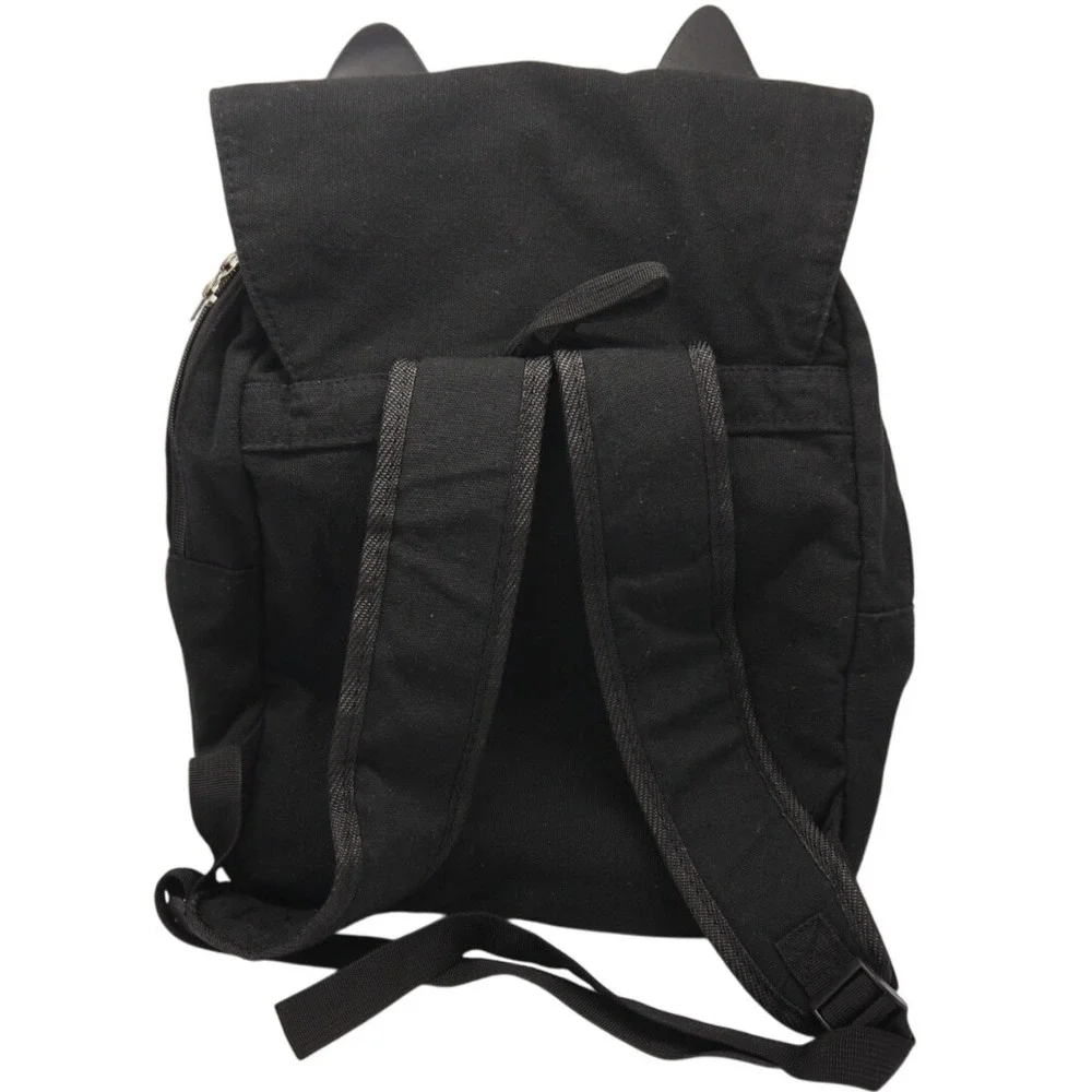 2️⃣ Cute Cat Embroidery Backpack Black Canvas School Bag by Demonchest